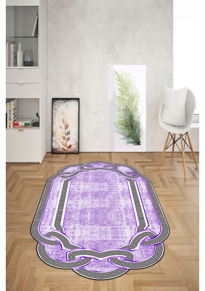 Dijital Baskılı Kaymaz Taban Yıkanabilir Lazer Kesim Yolluk Mutfak Salon Halısı, N-Lazer-03-Mor,