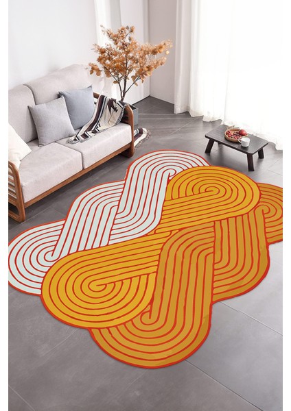 Dijital Baskılı Kaymaz Taban Yıkanabilir Lazer Kesim Yolluk Mutfak Salon Halısı, N-Lazer-15-Turuncu,