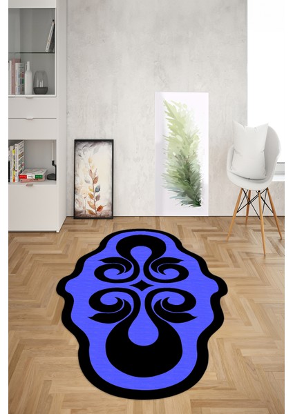Dijital Baskılı Kaymaz Taban Yıkanabilir Lazer Kesim Yolluk Mutfak Salon Halısı, N-Lazer-04-Mavi,