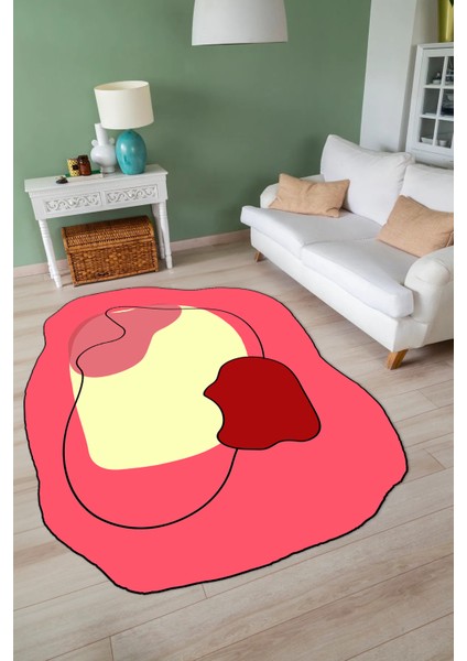 Dijital Baskılı Kaymaz Taban Yıkanabilir Lazer Kesim Yolluk Mutfak Salon Halısı, N-Lazer-13-Kırmızı,