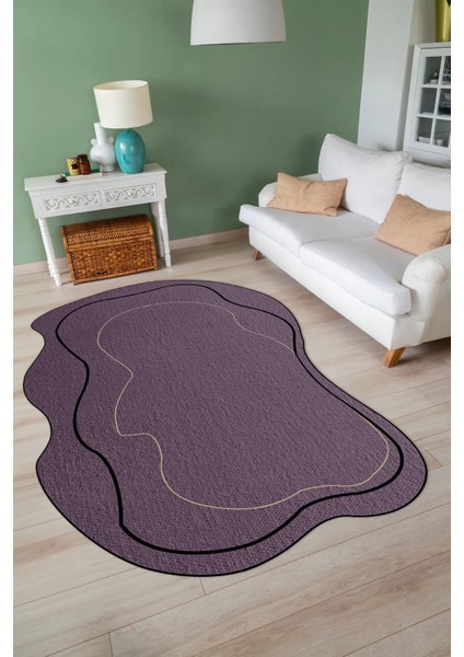 Dijital Baskılı Kaymaz Taban Yıkanabilir Lazer Kesim Yolluk Mutfak Salon Halısı, N-Lazer-11-Mor,