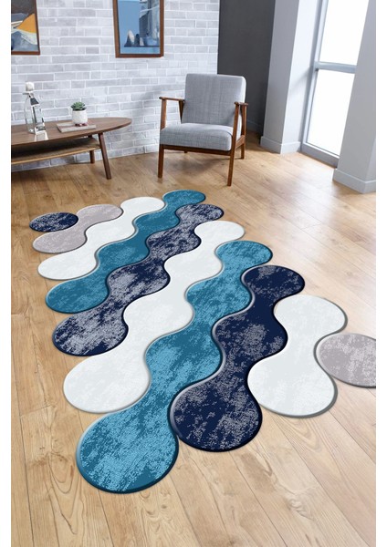 Dijital Baskılı Kaymaz Taban Yıkanabilir Lazer Kesim Yolluk Mutfak Salon Halısı, N-Lazer-02-Mavi, fiyatları