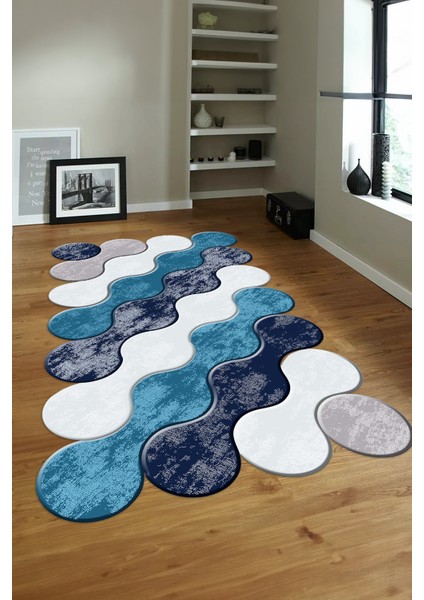 Dijital Baskılı Kaymaz Taban Yıkanabilir Lazer Kesim Yolluk Mutfak Salon Halısı, N-Lazer-02-Mavi, modelleri