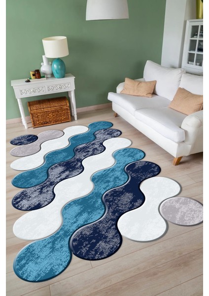Dijital Baskılı Kaymaz Taban Yıkanabilir Lazer Kesim Yolluk Mutfak Salon Halısı, N-Lazer-02-Mavi, fırsatları