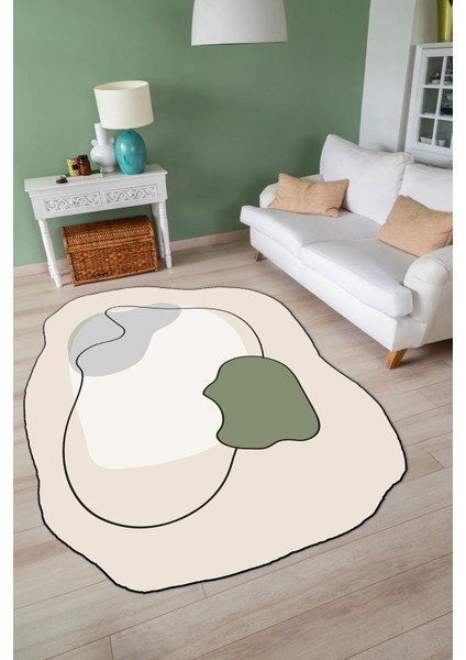 Dijital Baskılı Kaymaz Taban Yıkanabilir Lazer Kesim Yolluk Mutfak Salon Halısı, N-Lazer-13-Krem,