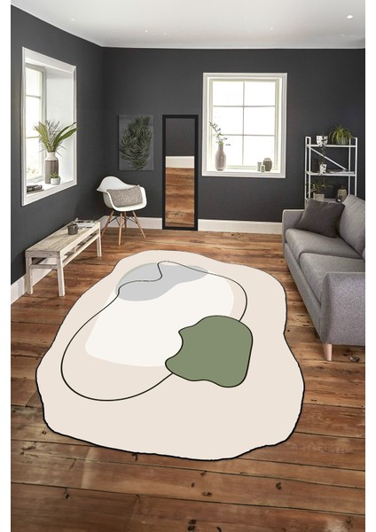 Dijital Baskılı Kaymaz Taban Yıkanabilir Lazer Kesim Yolluk Mutfak Salon Halısı, N-Lazer-13-Krem, indirimleri