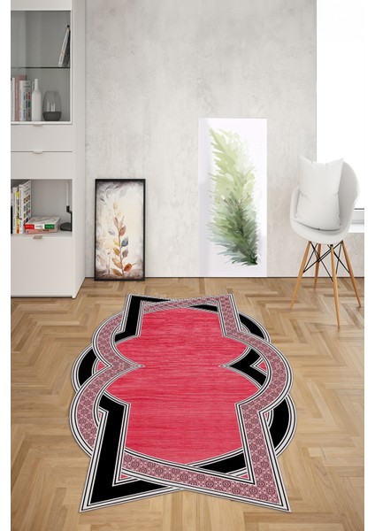 Dijital Baskılı Kaymaz Taban Yıkanabilir Lazer Kesim Yolluk Mutfak Salon Halısı, N-Lazer-30-Kırmızı,