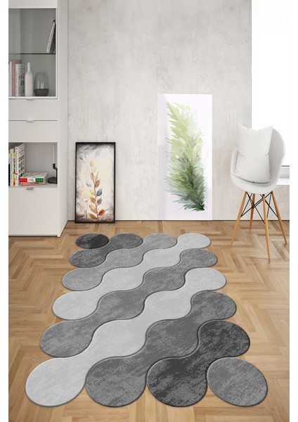 Dijital Baskılı Kaymaz Taban Yıkanabilir Lazer Kesim Yolluk Mutfak Salon Halısı, N-Lazer-02-Gri,