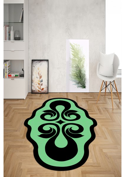 Dijital Baskılı Kaymaz Taban Yıkanabilir Lazer Kesim Yolluk Mutfak Salon Halısı, N-Lazer-04-Yeşil,