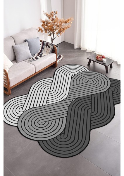 Dijital Baskılı Kaymaz Taban Yıkanabilir Lazer Kesim Yolluk Mutfak Salon Halısı, N-Lazer-15-Gri,