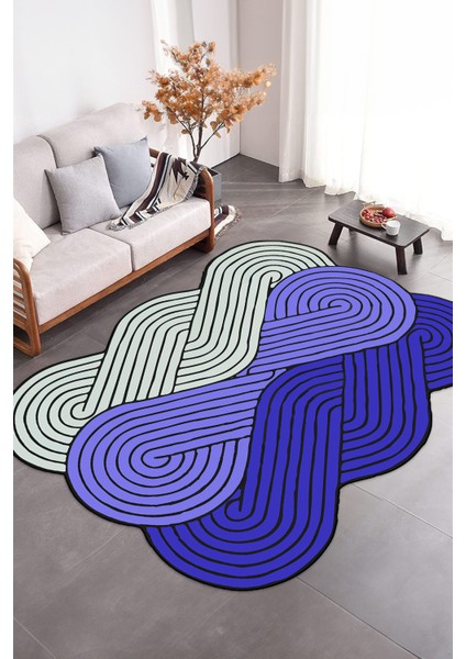Dijital Baskılı Kaymaz Taban Yıkanabilir Lazer Kesim Yolluk Mutfak Salon Halısı, N-Lazer-15-Mavi,