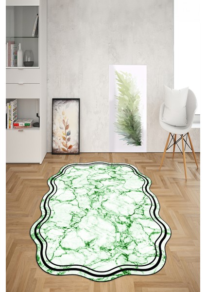 Dijital Baskılı Kaymaz Taban Yıkanabilir Lazer Kesim Yolluk Mutfak Salon Halısı, N-Lazer-22-Yeşil, fırsatları