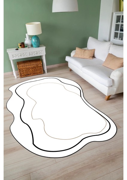 Dijital Baskılı Kaymaz Taban Yıkanabilir Lazer Kesim Yolluk Mutfak Salon Halısı, N-Lazer-11-Beyaz,