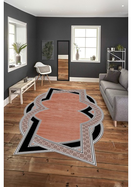 Dijital Baskılı Kaymaz Taban Yıkanabilir Lazer Kesim Yolluk Mutfak Salon Halısı, N-Lazer-30-Kahve,