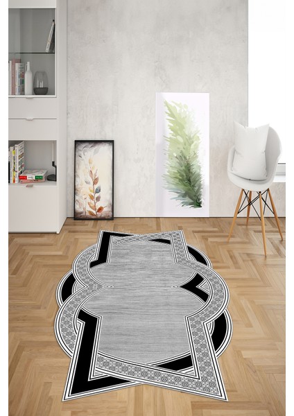 Dijital Baskılı Kaymaz Taban Yıkanabilir Lazer Kesim Yolluk Mutfak Salon Halısı, N-Lazer-30-Gri,