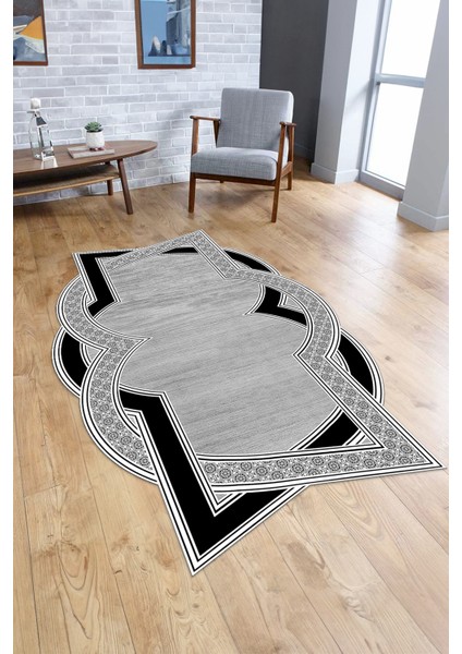 Dijital Baskılı Kaymaz Taban Yıkanabilir Lazer Kesim Yolluk Mutfak Salon Halısı, N-Lazer-30-Gri,
