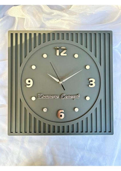 Kare Gümüş Rakamlı Kişiselleştirillebilir 40*40 cm Duvar Saati - Ahşap Duvar Saati