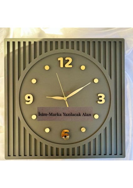 Kare Gümüş Rakamlı Kişiselleştirillebilir 40*40 cm Duvar Saati - Ahşap Duvar Saati