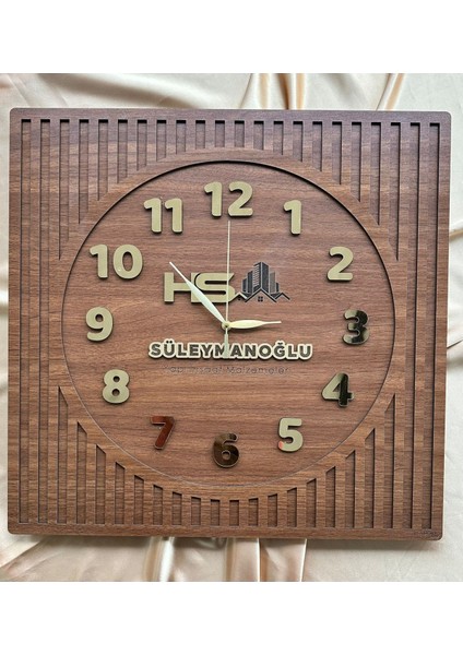 Kare Gold Rakamlı Kişiselleştirilebilir 50*50 cm Duvar Saati - Ahşap Duvar Saati - Büyük Duvar Saati