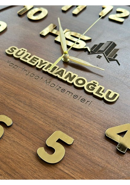 Kare Gold Rakamlı Kişiselleştirilebilir 50*50 cm Duvar Saati - Ahşap Duvar Saati - Büyük Duvar Saati
