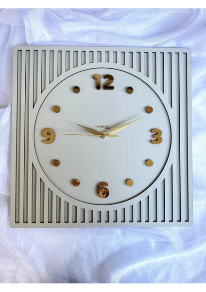 Kare Gold Rakamlı 50*50 cm Duvar Saati - Modern Duvar Saati - Ahşap Duvar Saati - Büyük Duvar Saati