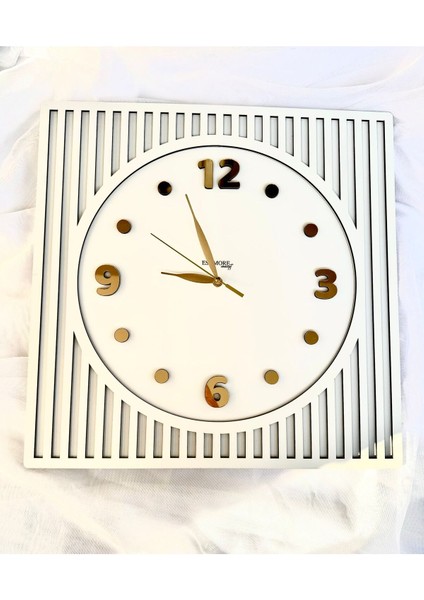 Kare Gold Rakamlı 50*50 cm Duvar Saati - Modern Duvar Saati - Ahşap Duvar Saati - Büyük Duvar Saati