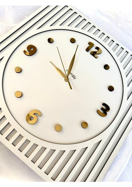 Kare Gold Rakamlı 50*50 cm Duvar Saati - Modern Duvar Saati - Ahşap Duvar Saati - Büyük Duvar Saati