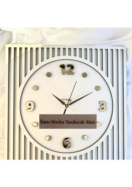 Kare Gümüş Rakamlı Kişiselleştirillebilir 40*40 cm Duvar Saati - Ahşap Duvar Saati