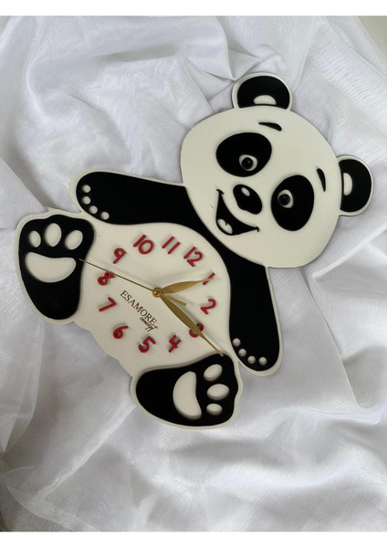 Hayvan Figürlü ve Karakterli Duvar Saati - Panda Tasarımlı Çocuk Duvar Saati