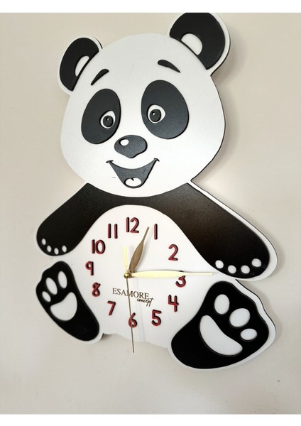 Hayvan Figürlü ve Karakterli Duvar Saati - Panda Tasarımlı Çocuk Duvar Saati