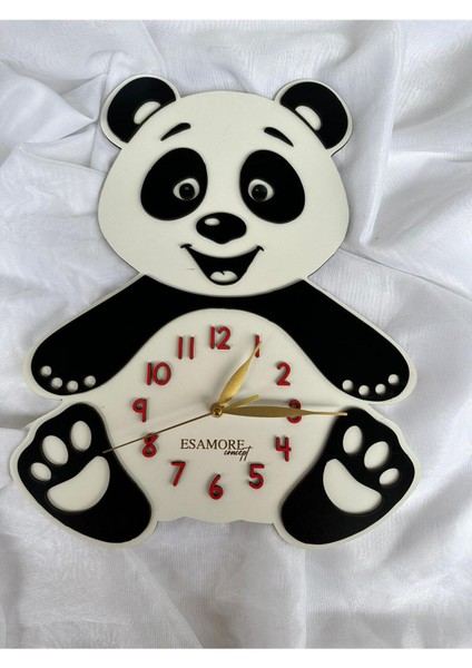 Hayvan Figürlü ve Karakterli Duvar Saati - Panda Tasarımlı Çocuk Duvar Saati