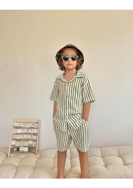 Yigit Butik Çizgili Şortlu Erkek Çocuk Takım