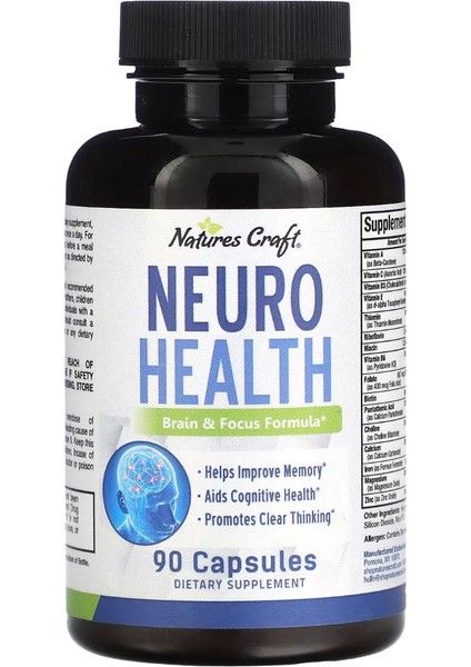 Nature’s Craft, Neuro Health, (Hafıza Desteği), 90 Kapsül