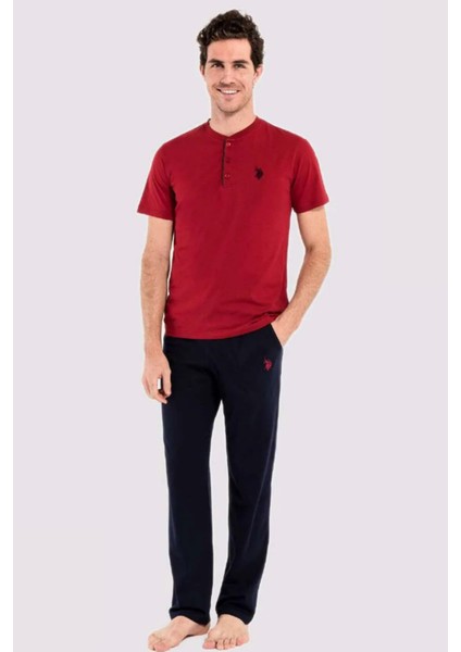 Erkek Bordo 1 Kısa Kollu Pijama + 1 Şort Orjinal Kutulu Lisanslı US.POLO/12005