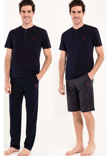 Erkek Lacivert 1 Kısa Kollu Pijama + 1 Şort Orjinal Kutulu Lisanslı US.POLO/12005 indirimleri