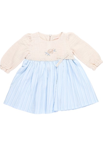 Kız Bebek Fiyonklu Nakışlı Elbise