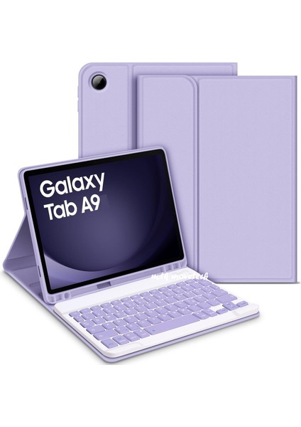 Samsung Galaxy Tab A9 8.7 Inç SM-X110 Uyumlu Bluetooth Özellik Standlı Kalem Bölmeli Klavyeli Kılıf