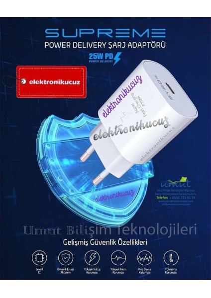 Samsung Galaxy A10 Uyumlu 25W Type-C Çıkışlı 25W Adaptör Şarj Başlığı Kablosu Yok Kutuda.