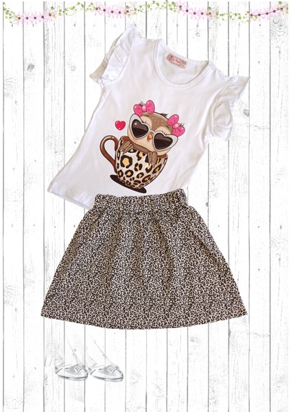 Çocuk T-Shirt ve Leopar Desenli Etek Takım