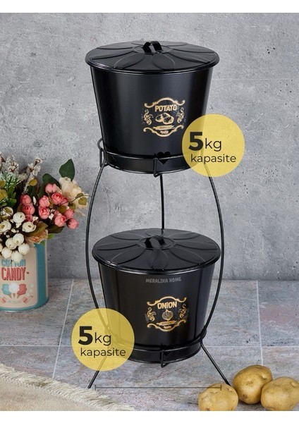 Bhrstore Ekokonik Patates Soğan Depolama Kovası - Mutfak Düzeninde Devrim! Siyah