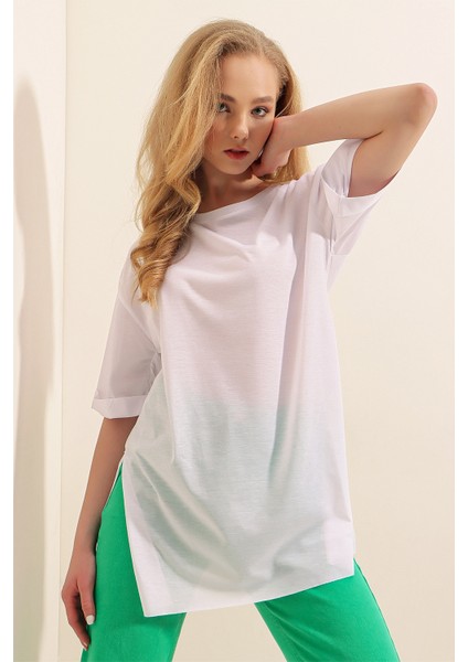 Oversıze Basıc T-Shırt-Beyaz