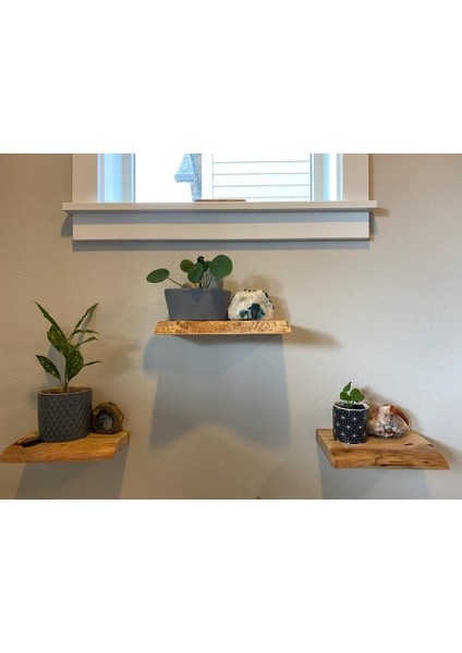 Dekoratif Doğal Ahşap 3'lü Takım 40x15x4 cm (Gizli Aparatlı Raf)