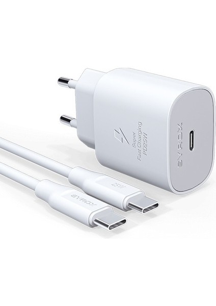 Samsung Galaxy A11 Uyumlu Şarj Aleti PD25W Hızlı Şarj Adaptörü Type-C Çıkışlı+Type-C To Type-C Kablo