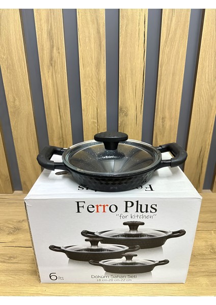 Ağır Granit Döküm Yanmaz Yapışmaz Cam Kapaklı Sahan Takımı 18-20-22CM Yumurta Yemek Sahan