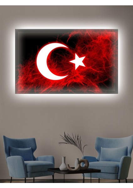 Kanvas Tablo LED Işıklı Türk Bayrağı (Şanlı Bayrağımız)