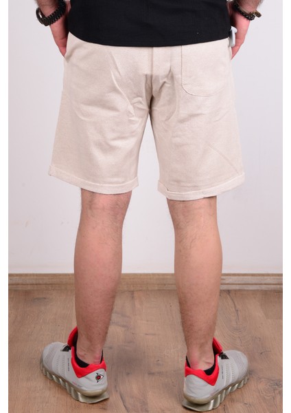 24YCEEO06095 Bej Erkek Slim Fit Hafif Kumaş Cepli Örme Bermuda Şort
