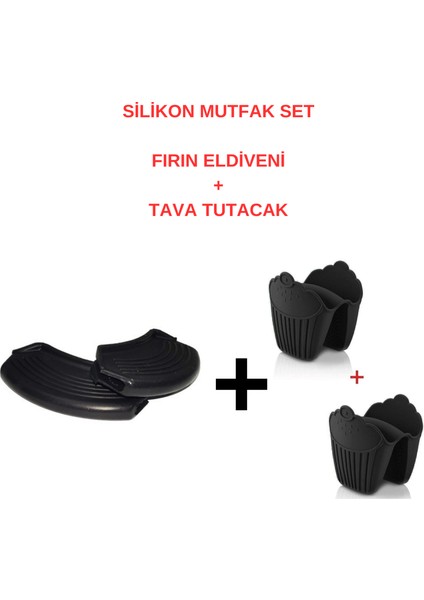 4 Parça Silikon Yanmaz Yapışmaz Fırın Eldiveni Elcik ve Tava Kulp Tutacak Isı Yalıtımlı Kaymaz Mikrodalga Fırın Tencere Tepsi Çaydanlık