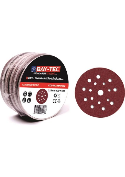 Baytec Cırtlı Zımpara Pedi Delikli 225 mm 180 Kum MK0255