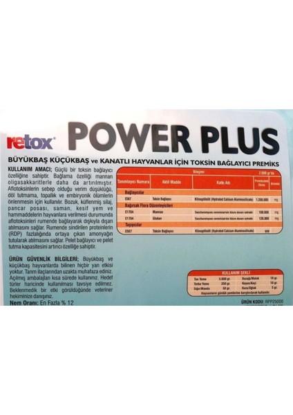 Retox Power Plus Toksın Bağlayıcı Hayvan Yem Katkı 25 kg Kraft