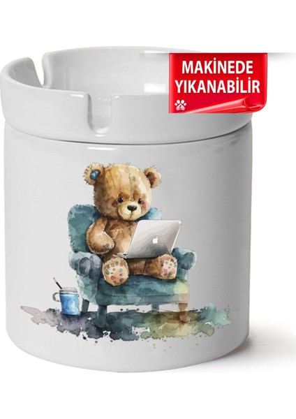 Çakılap Sevimli Ayıcık Baskılı Porselen At-Söndür Küllük (Kl-Hyvn-Ayı)